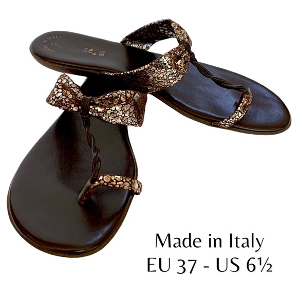 _ Nordstrom Made in Italy brown and metallic bronze leather sandals -EU 37•US 6½ - Picture 1 of 5
